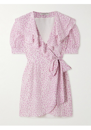 Alessandra Rich - Ruffled Floral-print Silk-georgette Mini Wrap Dress - Pink - IT36,IT38,IT40,IT42,IT44,IT46