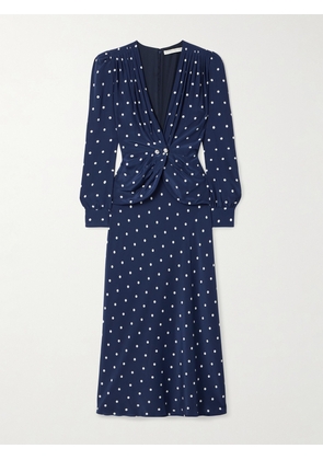 Alessandra Rich - Embellished Pleated Polka-dot Silk Crepe De Chine Midi Dress - Blue - IT36,IT38,IT40,IT42,IT44,IT46