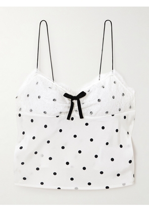 Alessandra Rich - Bow-embellished Lace-trimmed Flocked Polka-dot Silk-georgette Top - White - IT36,IT38,IT40,IT42,IT44,IT46