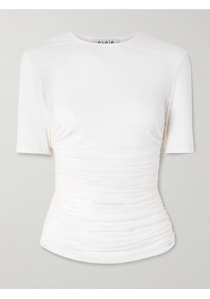 Alaïa - Ruched Stretch-jersey T-shirt - White - FR 34,FR 36,FR 38,FR 40,FR 42,FR 44