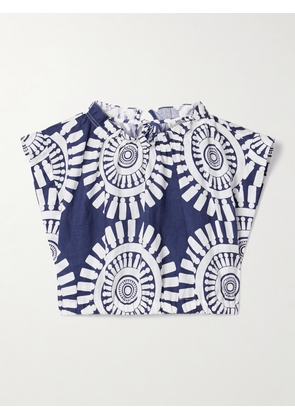 lemlem - Muna Cropped Printed Linen Top - Blue - x small,small,medium,large