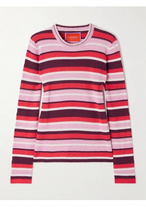 La DoubleJ - Striped Ribbed Cotton And Cashmere-blend Sweater - Red - xx small,x small,small,medium,large,x large,xx large