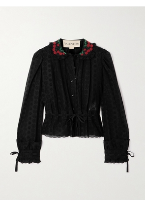 Valentino Garavani - Bead-embellished Scalloped Broderie Anglaise Cotton Blouse - Black - IT36,IT38,IT40,IT42,IT44,IT46,IT48