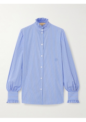 Valentino Garavani - Ruffled Striped Cotton-poplin Shirt - Blue - IT36,IT38,IT40,IT42,IT44,IT46,IT48,IT50