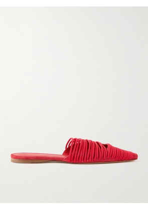 TOVE - Kenly Cord-trimmed Suede Mules - Red - IT35,IT36,IT37,IT38,IT39,IT40,IT41