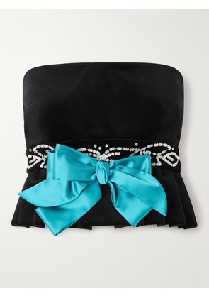 Valentino Garavani - Embellished Satin-trimmed Cropped Cotton-blend Velvet Peplum Top - Black - IT36,IT38,IT40,IT42,IT44,IT46