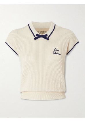 Valentino Garavani - Embroidered Waffle-knit Cotton-blend Polo Shirt - Cream - xx small,x small,small,medium,large,x large
