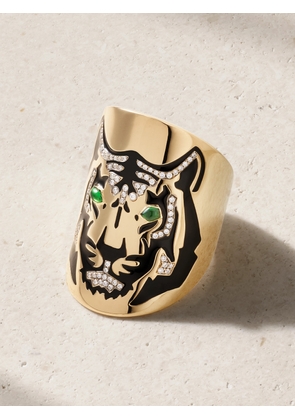 Diane Kordas - Tiger 18-karat Gold, Diamond, Tsavorite And Enamel Ring - 6,7