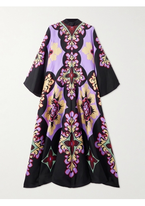 La DoubleJ - Icon Magnifico Draped Printed Silk-twill Maxi Dress - Purple - xx small,x small,small,medium,large,x large,xx large