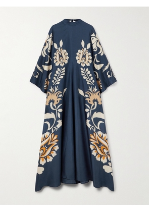 La DoubleJ - Scarf-detailed Printed Silk-twill Maxi Dress - Blue - xx small,x small,small,medium,large,x large,xx large
