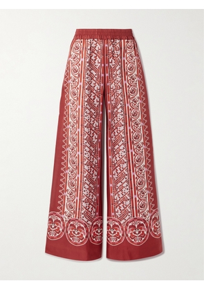 La DoubleJ - Icon Palazzo Printed Silk-twill Wide-leg Pants - Red - xx small,x small,small,medium,large,x large,xx large
