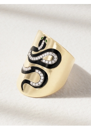 Diane Kordas - Snake 18-karat Gold, Diamond, Tsavorite And Enamel Ring - 6,7