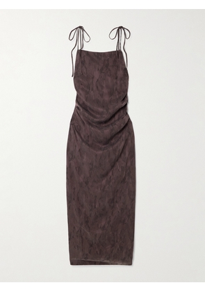 ST. AGNI - Gathered Washed Satin-jacquard Maxi Dress - Brown - x small,small,medium,large,x large