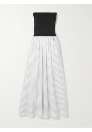 ST. AGNI - Strapless Jersey And Pinstriped Organic Cotton Maxi Dress - Off-white - x small,small,medium,large,x large