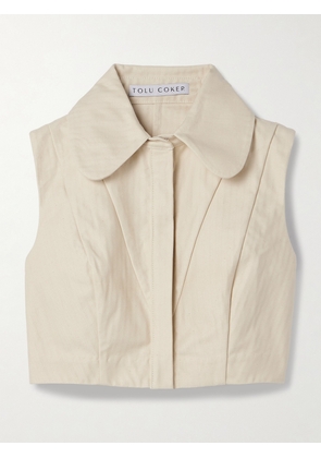 Tolu Coker - Cropped Paneled Herringbone Cotton Top - Neutrals - x small,small,medium,large