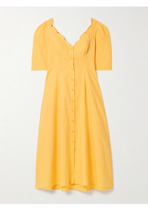 Tolu Coker - Scalloped Ramie Midi Dress - Yellow - x small,small,medium,large