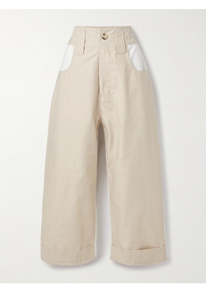 Tolu Coker - Paneled Herringbone High-rise Wide-leg Jeans - Neutrals - x small,small,medium,large