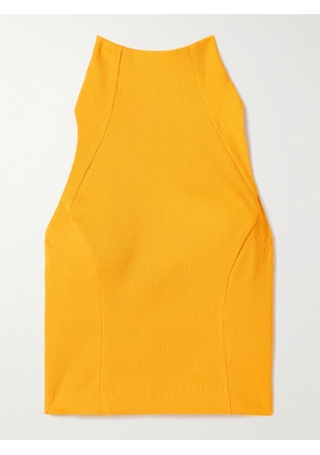 Tolu Coker - Open-back Cropped Ribbed Cotton-blend Tank - Yellow - x small,small,medium,large