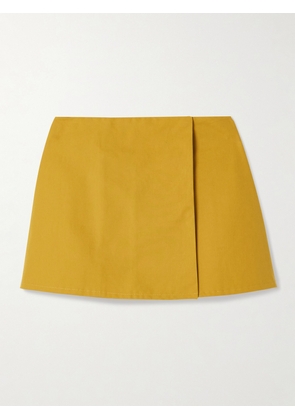 Tolu Coker - Pleated Cotton-poplin Mini Wrap Skirt - Yellow - x small,small,medium,large