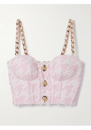 Balmain - Embellished Cotton-blend Tweed Bustier Top - Pink - FR 34,FR 36,FR 38,FR 40,FR 42,FR 44,FR 46
