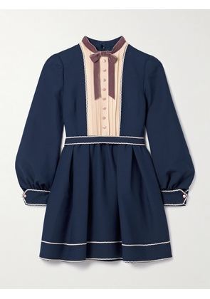 Valentino Garavani - Ricrac, Georgette And Velvet-trimmed Wool And Silk-blend Mini Dress - Blue - IT36,IT38,IT40,IT42,IT44,IT46,IT48