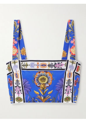 Borgo de Nor - Didi Cropped Floral-print Cotton-poplin Top - Blue - UK 6,UK 8,UK 10,UK 12,UK 14,UK 16