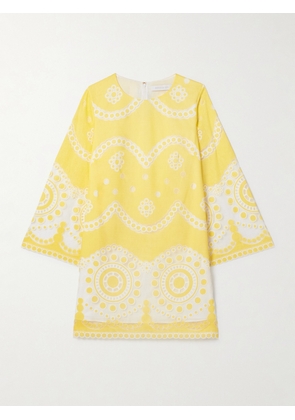 Borgo de Nor - Stevie Cotton-blend Poplin And Guipure Lace Mini Dress - Yellow - UK 6,UK 8,UK 10,UK 12,UK 14,UK 16