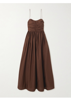 Matteau - Gathered Organic Cotton-poplin Midi Dress - Brown - 1,2,3,4,5