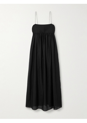 Matteau - Pintucked Organic Cotton And Silk-blend Maxi Dress - Black - 1,2,3,4,5