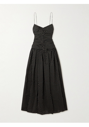 Matteau - Gathered Polka-dot Organic Cotton And Silk-blend Midi Dress - Black - 1,2,3,4,5