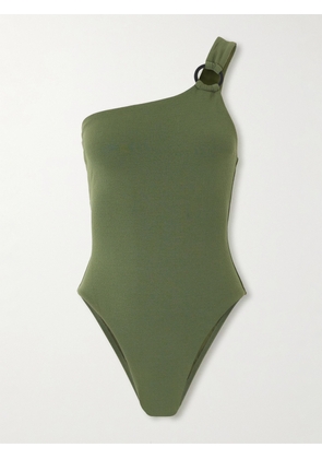 Matteau - Ring One-shoulder Embellished Recycled-crepe Swimsuit - Green - 1,2,3,4,5
