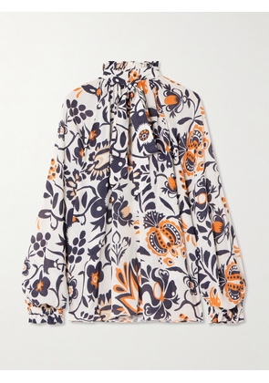 La DoubleJ - Cerere Ruffled Tie-detailed Printed Crepe Blouse - White - xx small,x small,small,medium,large,x large,xx large