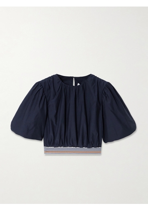 Veronica Beard - Gabriela Cropped Striped Cotton And Silk-blend Blouse - Blue - x small,small,medium,large,x large