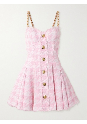 Balmain - Embellished Frayed Houndstooth Cotton-blend Tweed Mini Dress - Pink - FR 34,FR 36,FR 38,FR 40,FR 42,FR 44,FR 46
