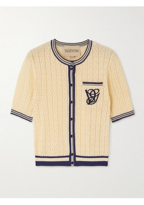 Valentino Garavani - Embroidered Striped Pointelle-knit Linen-blend Cardigan - Cream - xx small,x small,small,medium,large,x large