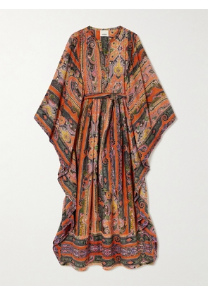 Isabel Marant - Melinda Belted Embellished Printed Silk-voile Maxi Dress - Orange - 01,2