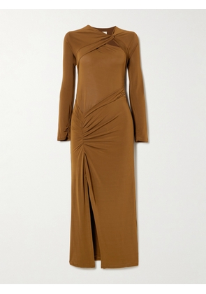 Isabel Marant - Evelina Asymmetric Knotted Stretch-jersey Midi Dress - Brown - FR 34,FR 36,FR 38,FR 40,FR 42,FR 44