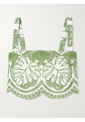 Borgo de Nor - Delia Scalloped Cropped Broderie Anglaise Poplin Top - Green - UK 6,UK 8,UK 10,UK 12,UK 14,UK 16