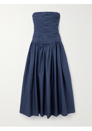 Matteau - Strapless Ruched Organic Cotton-poplin Midi Dress - Blue - 1,2,3,4,5