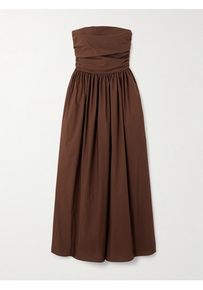 Matteau - Strapless Gathered Organic Cotton-poplin Midi Dress - Brown - 1,2,3,4,5