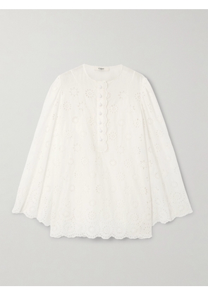Chloé - Scalloped Broderie Anglaise Cotton-blend Mini Dress - White - FR 34,FR 36,FR 38,FR 40,FR 42,FR 44