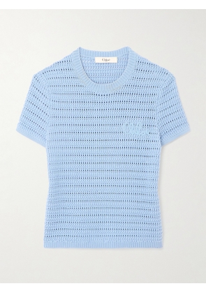 Chloé - Embroidered Crocheted Cotton T-shirt - Blue - x small,small,medium,large,x large