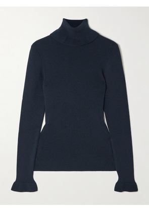 Chloé - Logo-detailed Ribbed Cotton And Wool-blend Turtleneck Sweater - Blue - x small,small,medium,large,x large