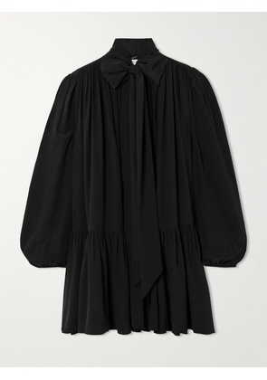 SAINT LAURENT - Pussy-bow Gathered Silk Crepe De Chine Mini Dress - Black - FR 34,FR 36,FR 38