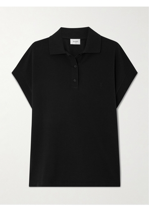 SAINT LAURENT - Embroidered Cotton-blend Piqué Polo Shirt - Black - XS,S,M,L