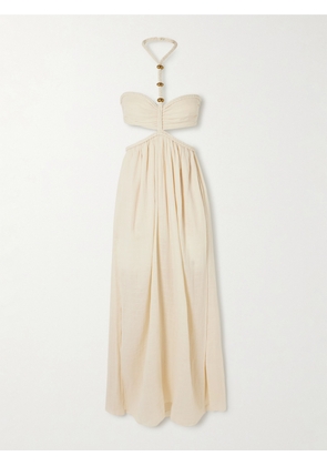 Isabel Marant - Justine Embellished Cutout Braided Cotton-gauze Halterneck Maxi Dress - Neutrals - FR 34,FR 36,FR 38,FR 40,FR 42,FR 44