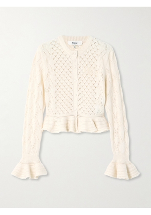 Chloé - Cropped Ruffled Pointelle-knit Cotton, Alpaca And Silk-blend Cardigan - Cream - x small,small,medium,large,x large