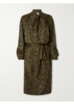 SAINT LAURENT - Pussy-bow Belted Paisley-print Silk-twill Mini Dress - Green - FR 34,FR 36,FR 38