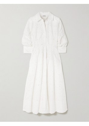 SIMKHAI - Jazz Pleated Broderie Anglaise Cotton Midi Shirt Dress - White - x small,small,medium,large,x large