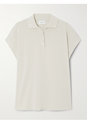 SAINT LAURENT - Embroidered Cotton-blend Piqué Polo Shirt - Gray - XS,S,M,L